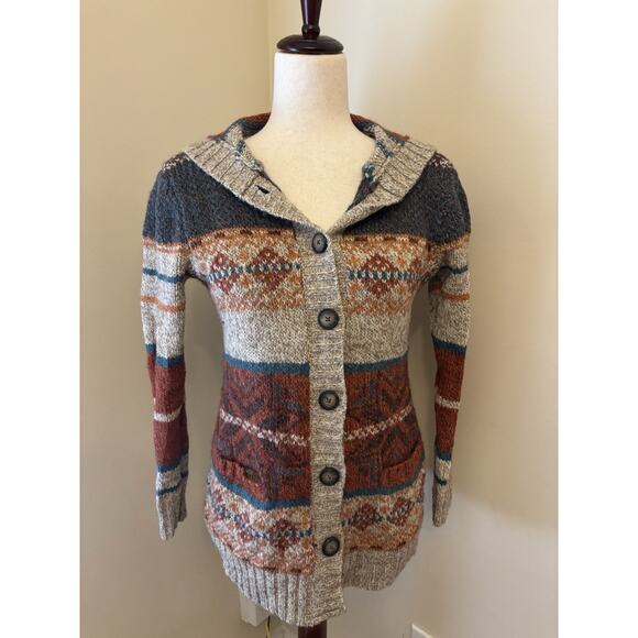 Royal Robbins Sweaters - Royal Robbins Boho Aztec Button Up Hoodie Knit Wool Blend Unique Western Size S
